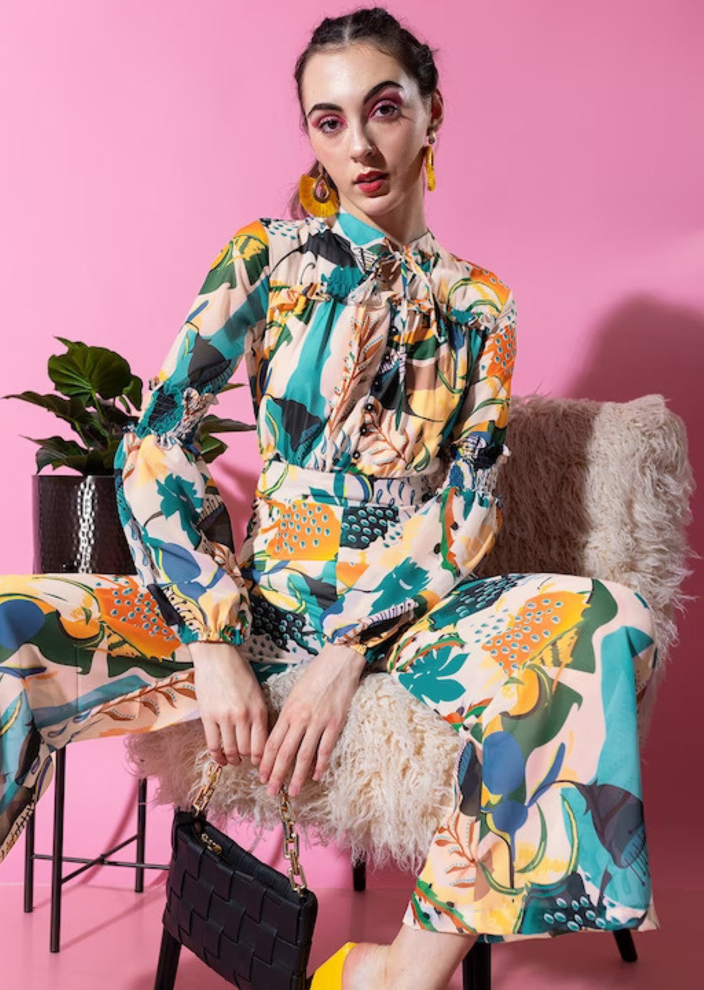 Multicolour Long Sleeve Printed Jumpsuit