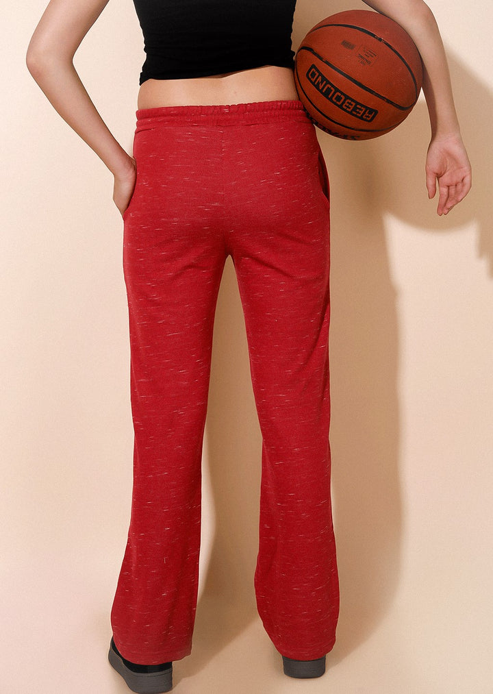 Fire Heart Printed Trousers in Red