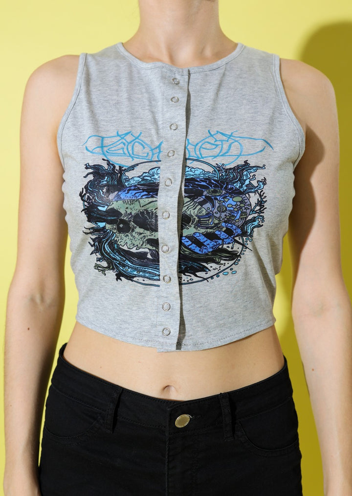 Stone Grey Graphic Printed Top