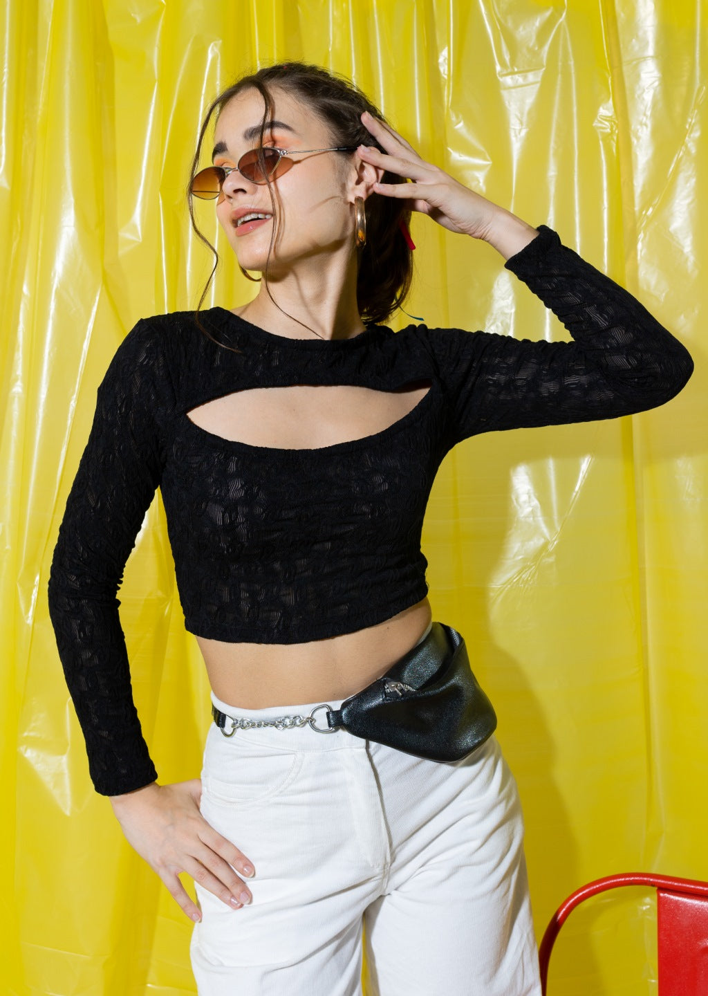 Emma Front Cut-Out Top in Black