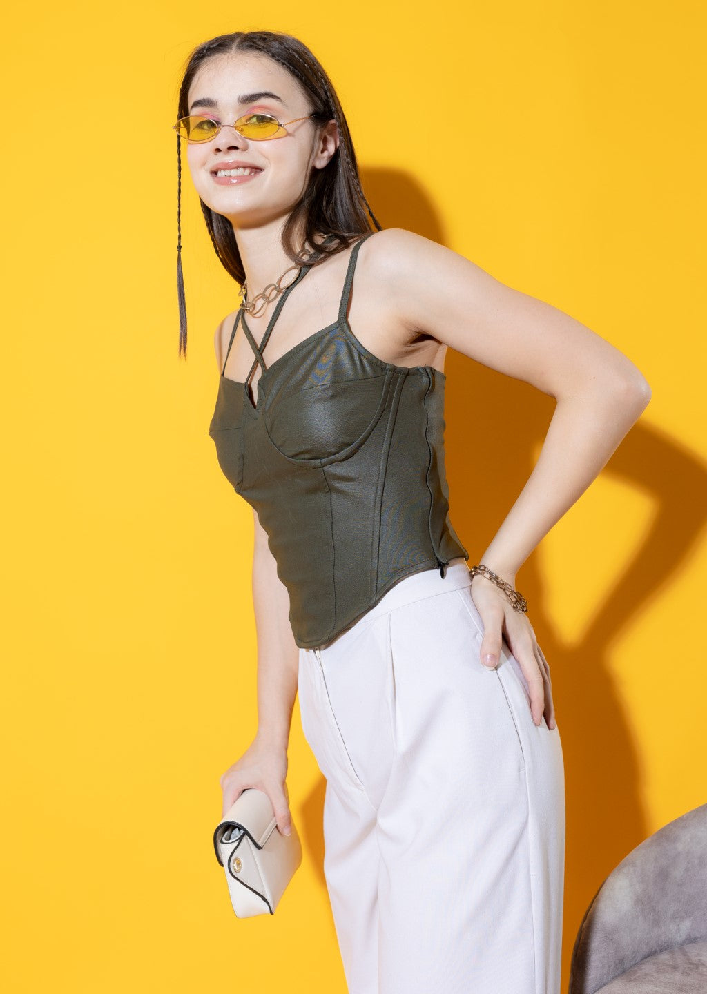 Soho Faux Leather Corset Top in Olive