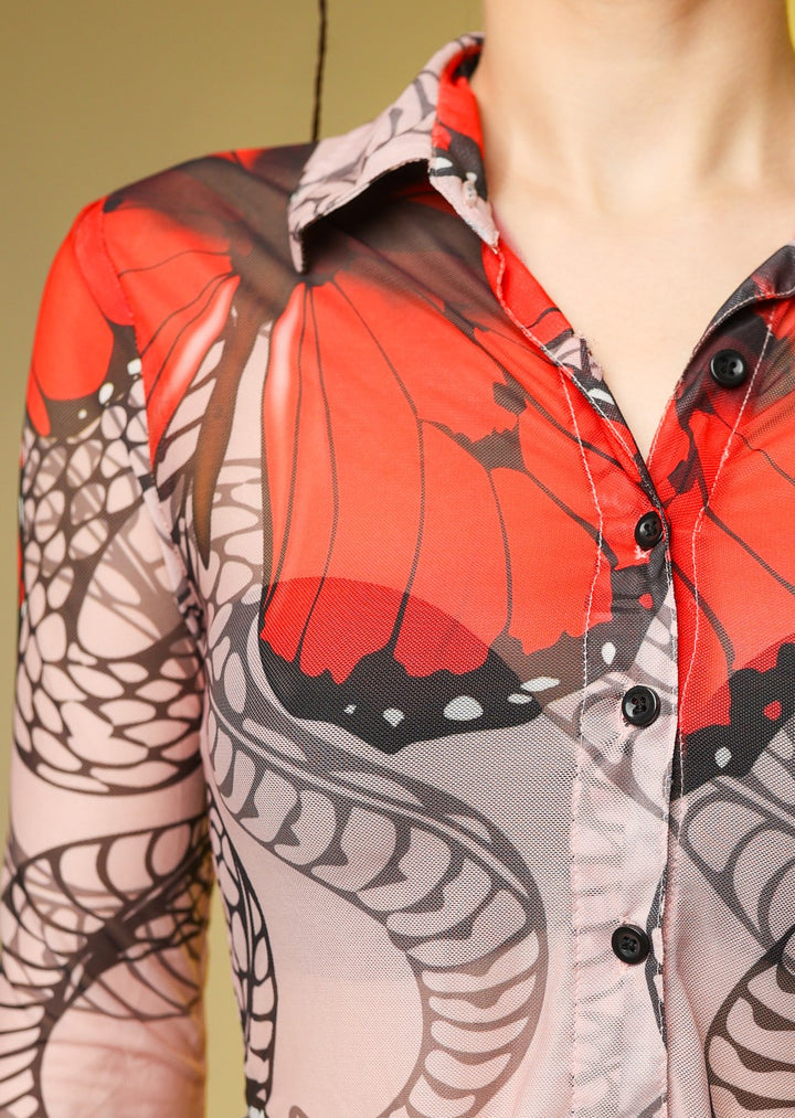 Butterfly Printed Mesh Shirt