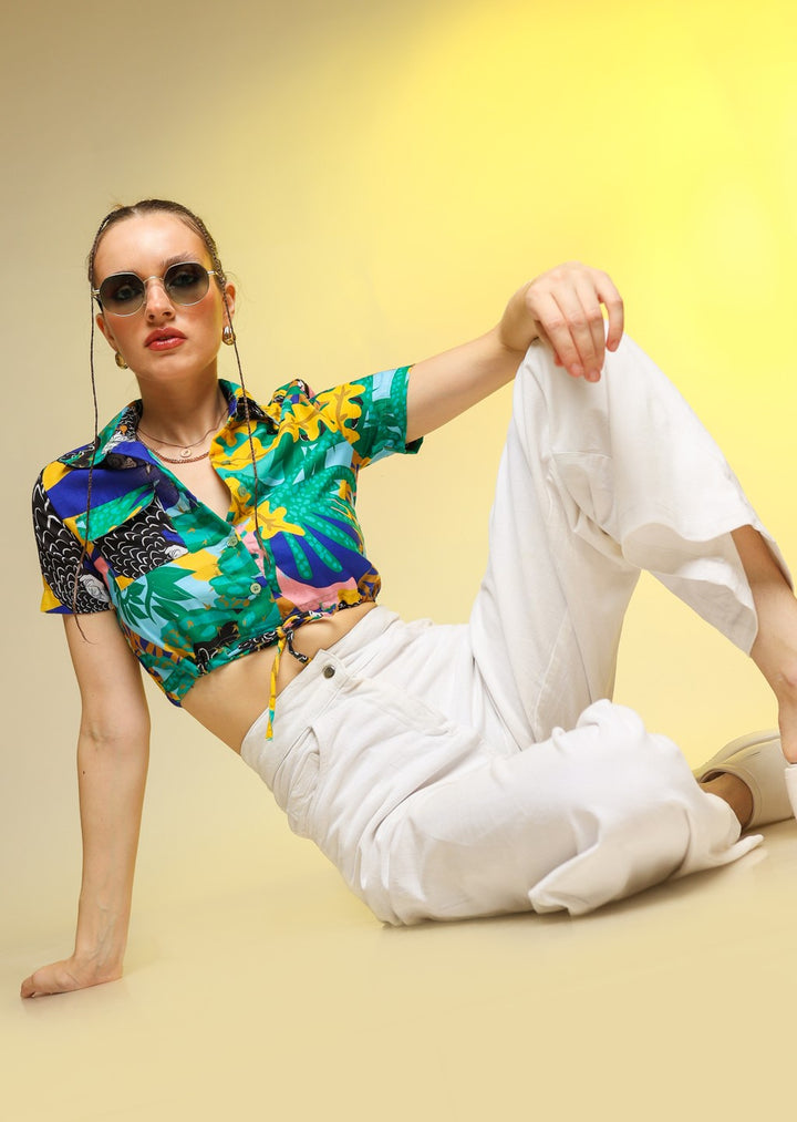 Back in Time Multicolour Crop Shirt