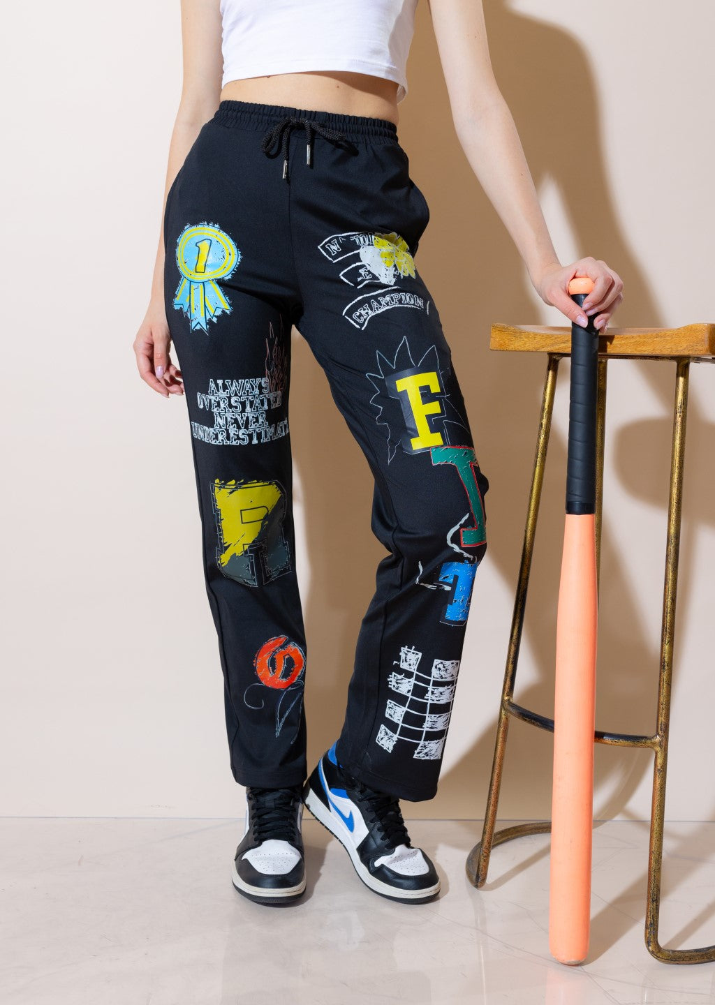 Graphic Printed Joggers in Black