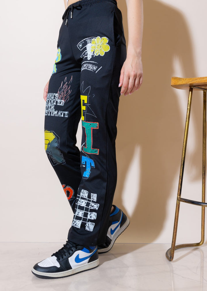 Graphic Printed Joggers in Black