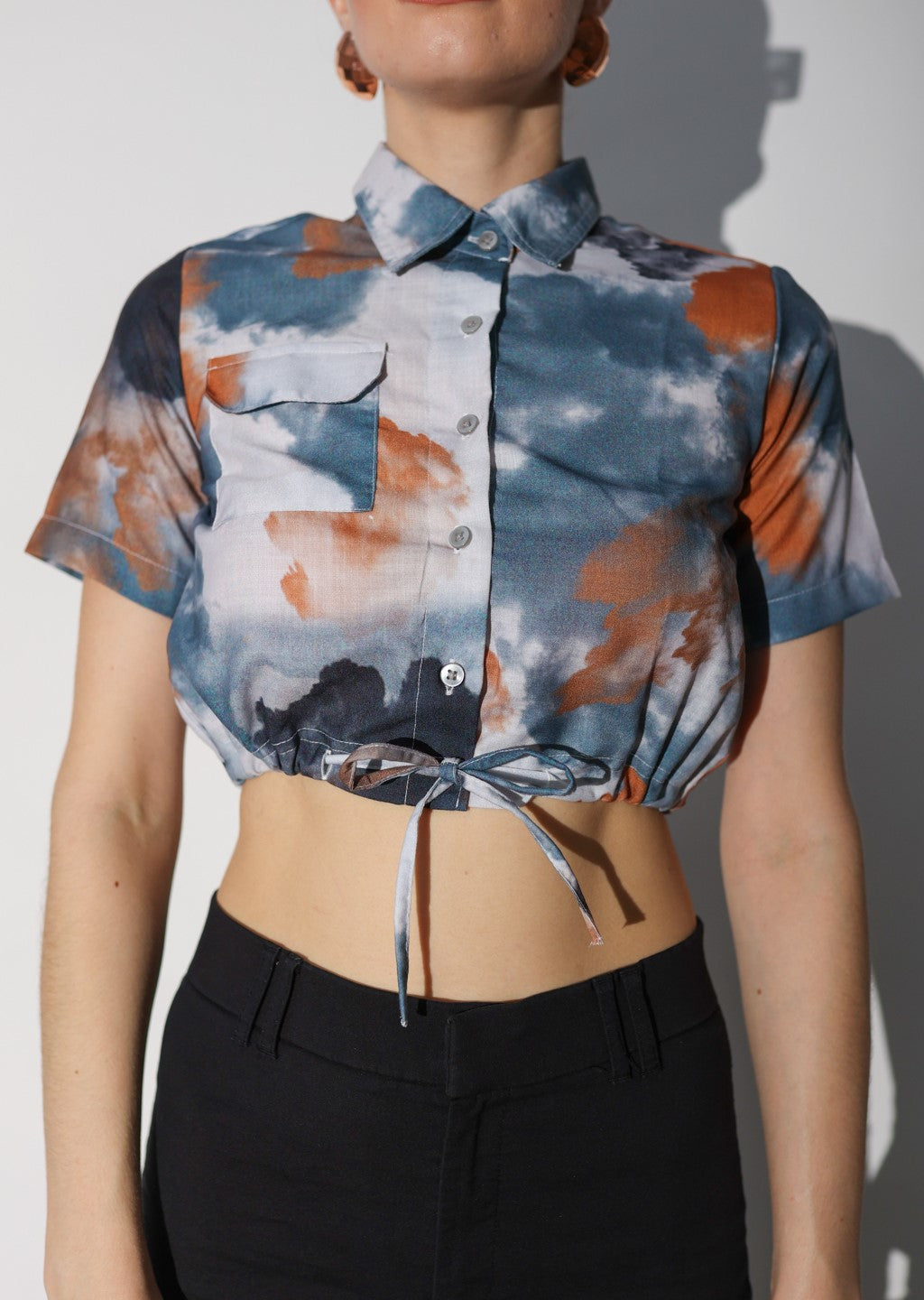 Grey and White Pocketed Crop Top