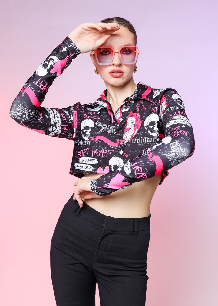 Hell Star Printed Collared Top