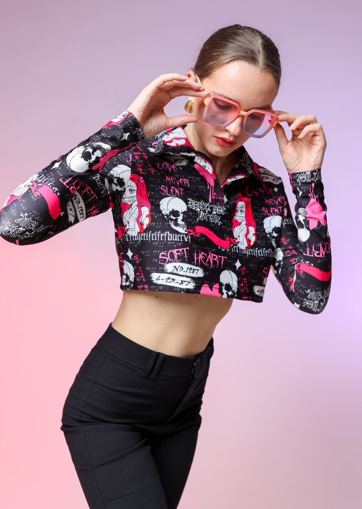 Hell Star Printed Collared Top