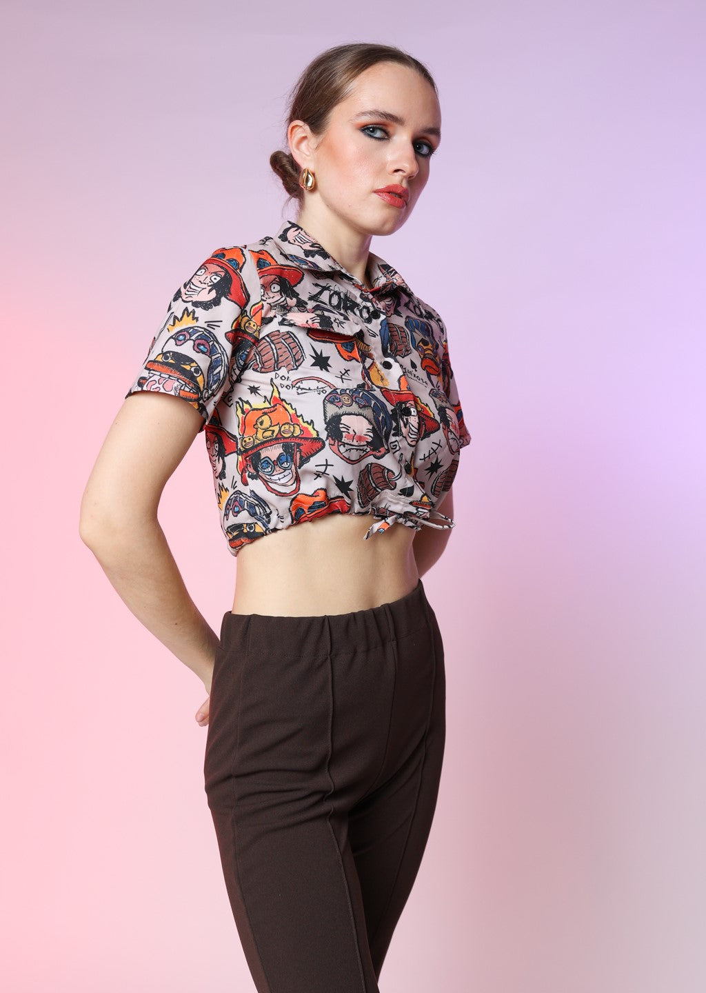 Anime Printed Collared Top
