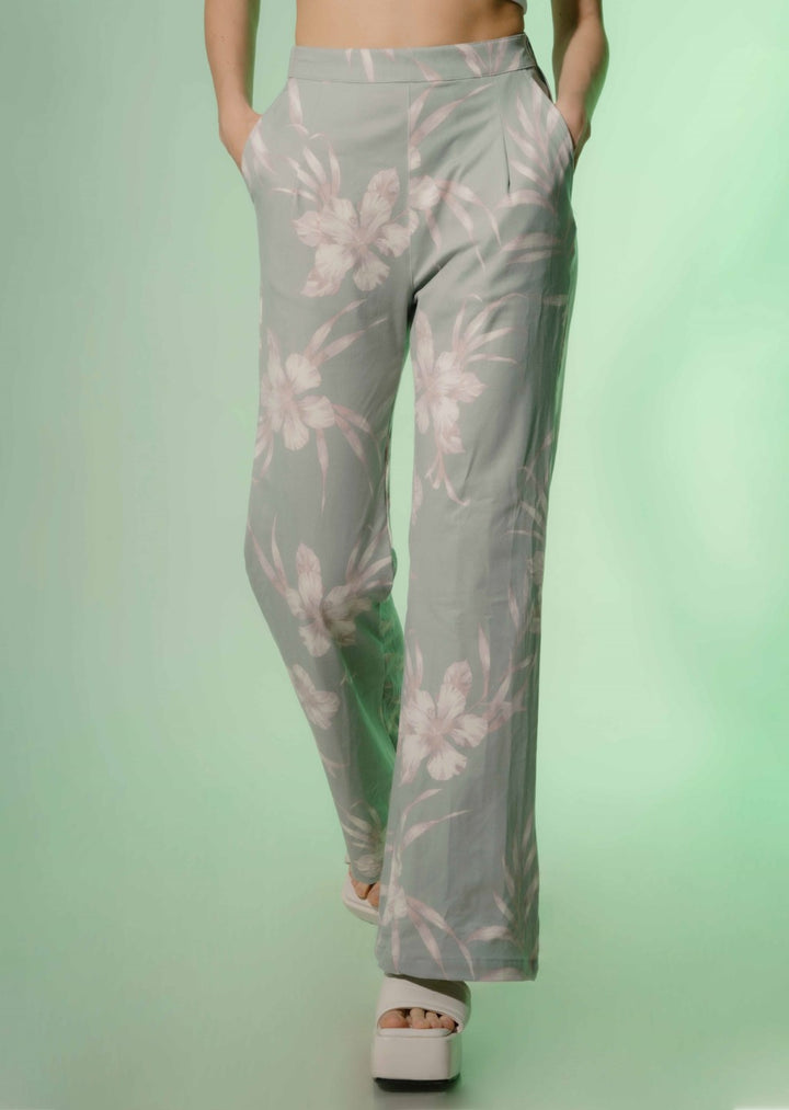 Printed Flared Pants in Green