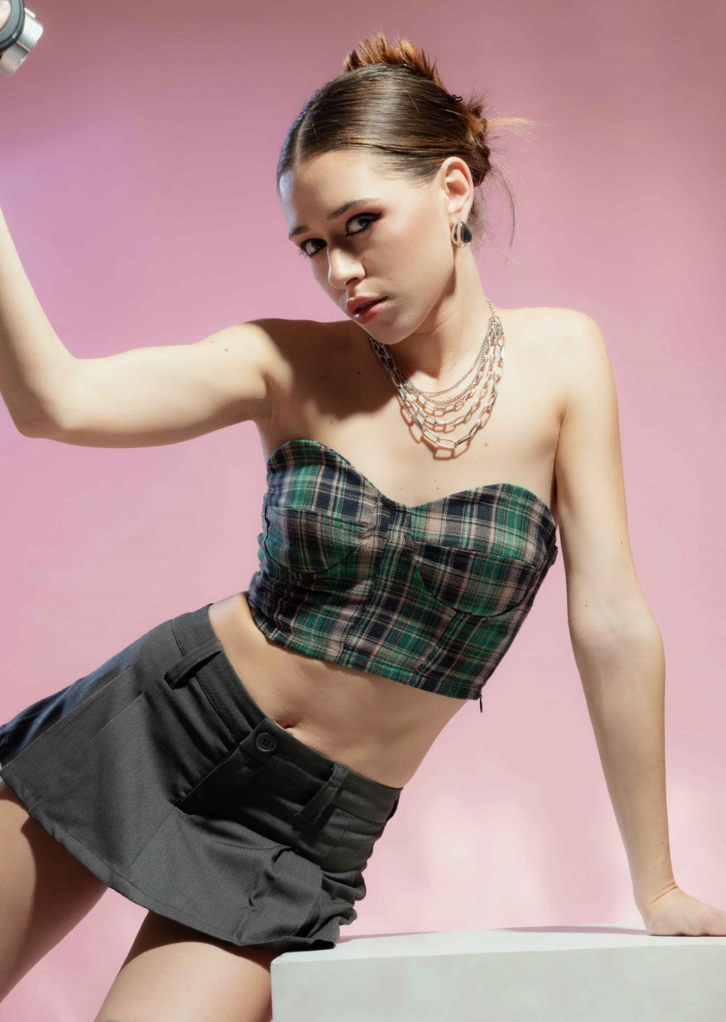 Checkered Tube Top in Green