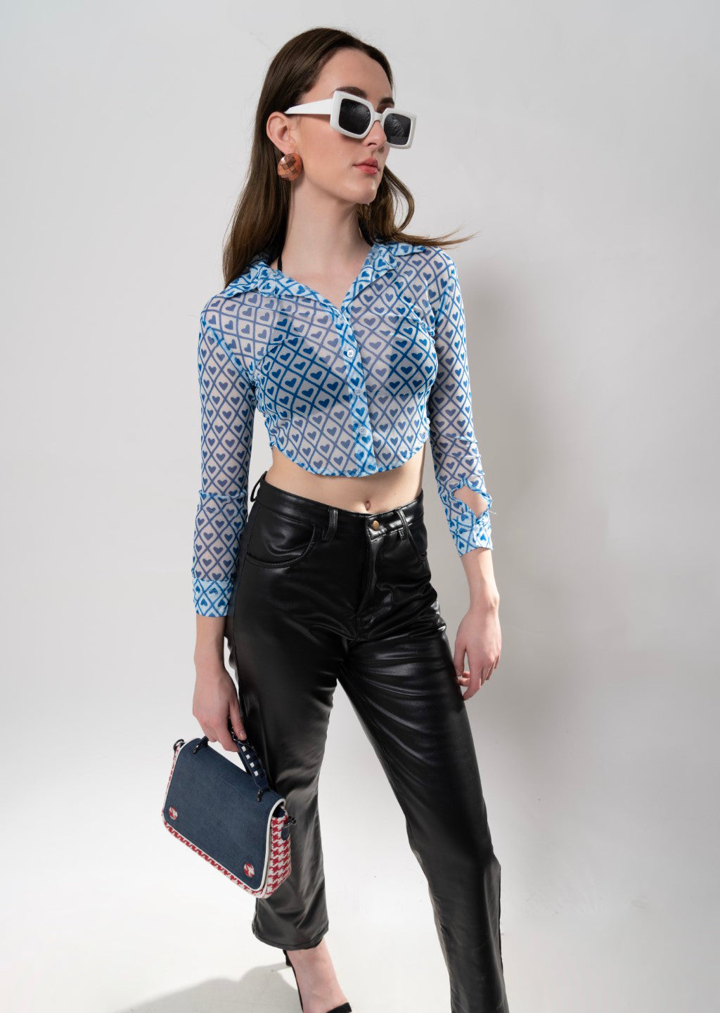 Little Hearts Printed Shirt in Mesh
