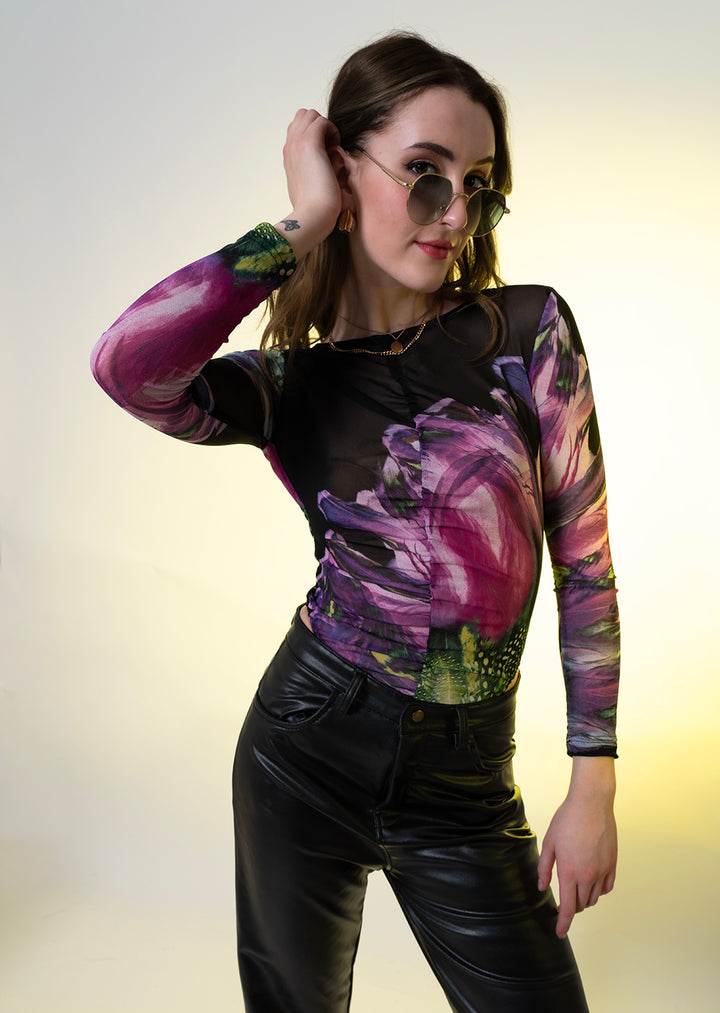Abstract Print Full Sleeve Bodysuit