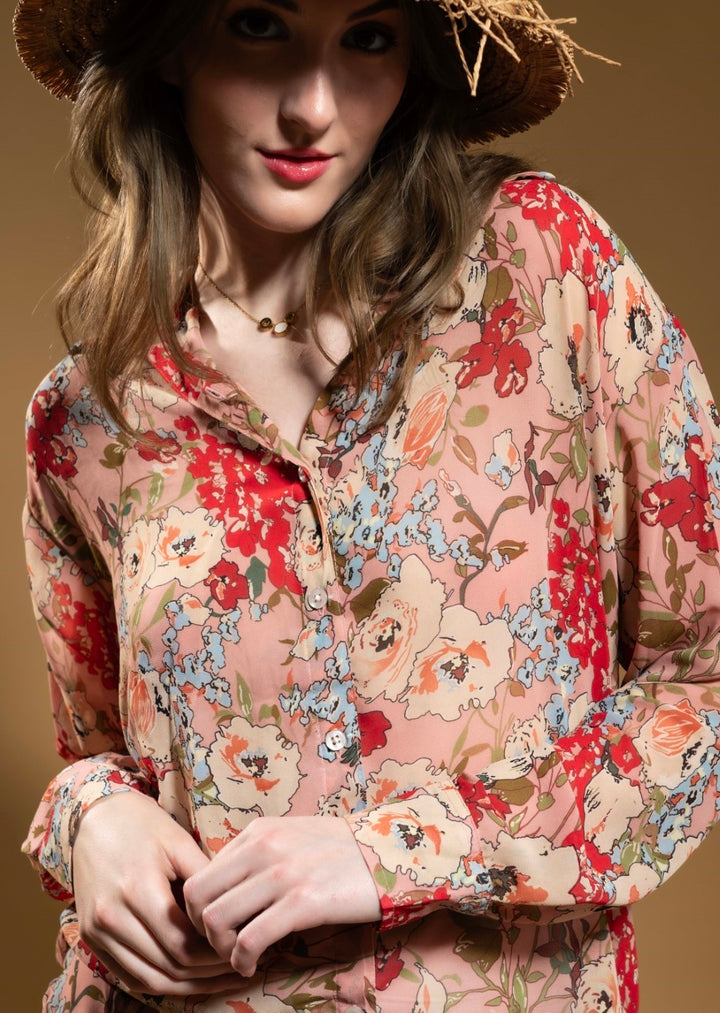 Floral Print Multicolour Shirt in Georgette