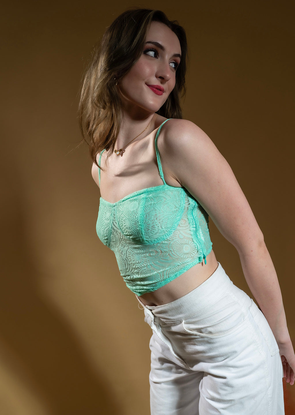 Sage Coloured Crop Top in Lace