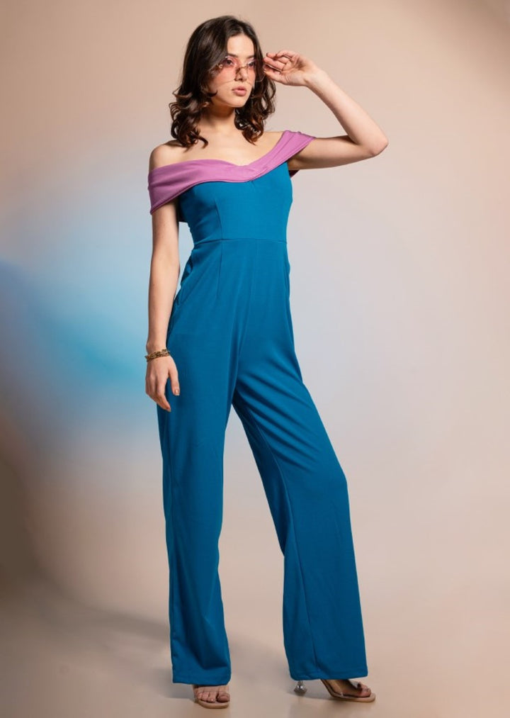 Palmera Off Shoulder Jumpsuit in Blue