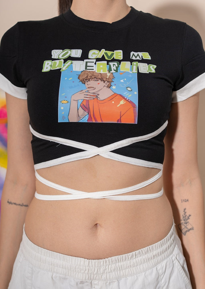 Taehyung Printed Crop Top with a Waist Tie