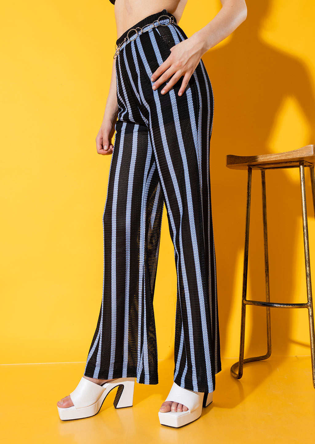 Black and Blue Striped Knitted Pants