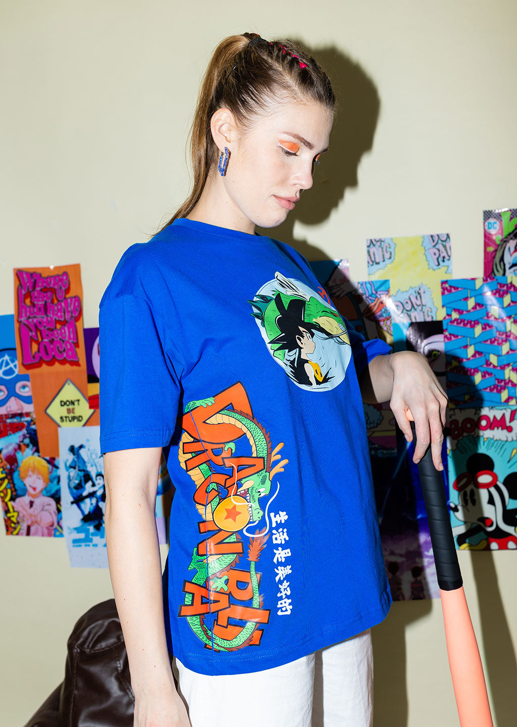 Dragon Ball Electric Blue Graphic Oversized T-Shirt