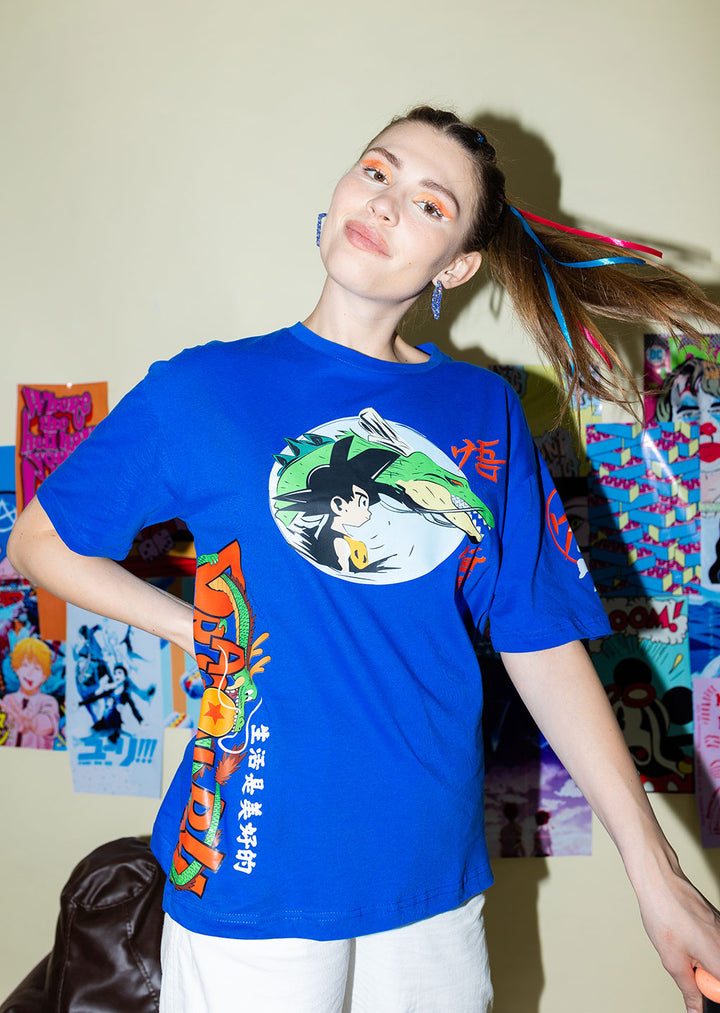 Dragon Ball Electric Blue Graphic Oversized T-Shirt