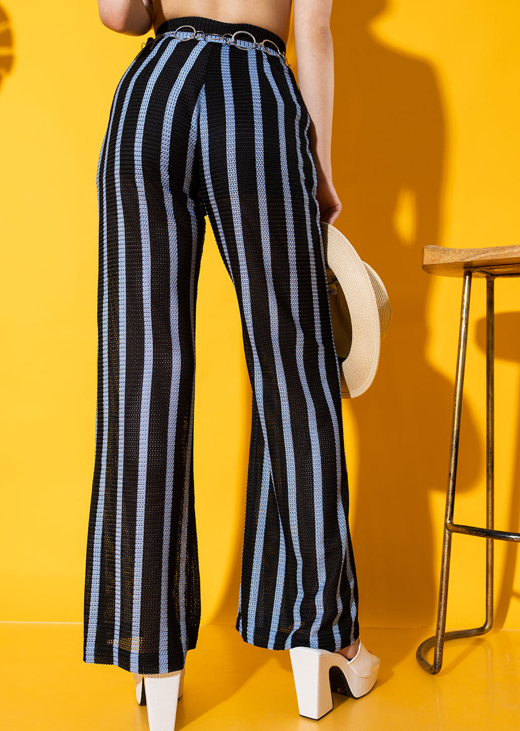 Black and Blue Striped Knitted Pants