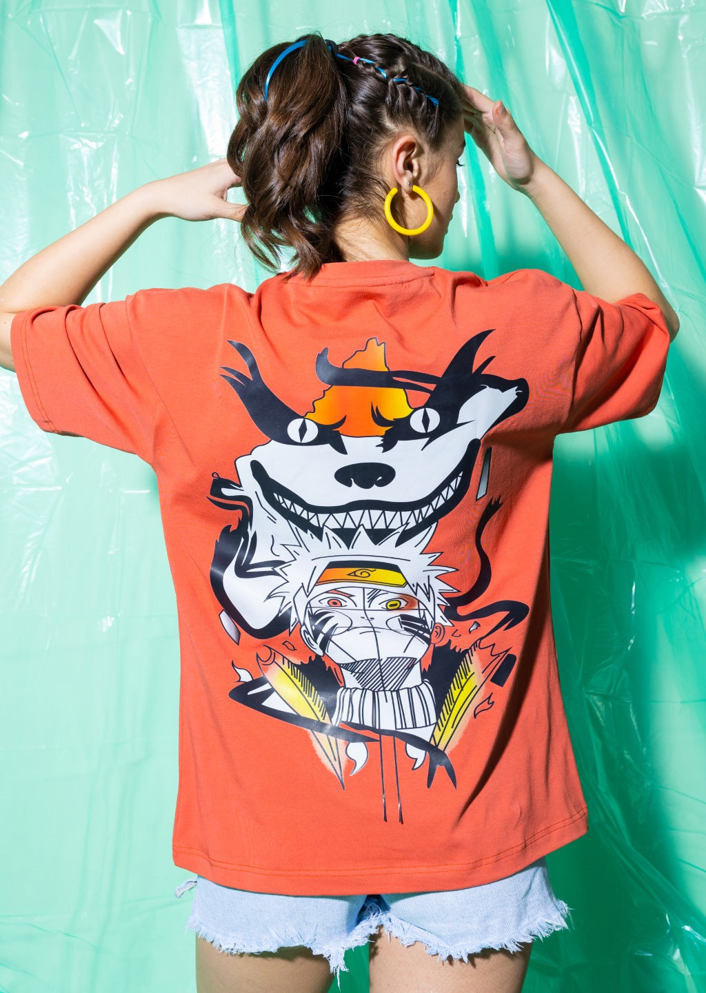 Naruto Printed Oversized T-Shirt in Orange